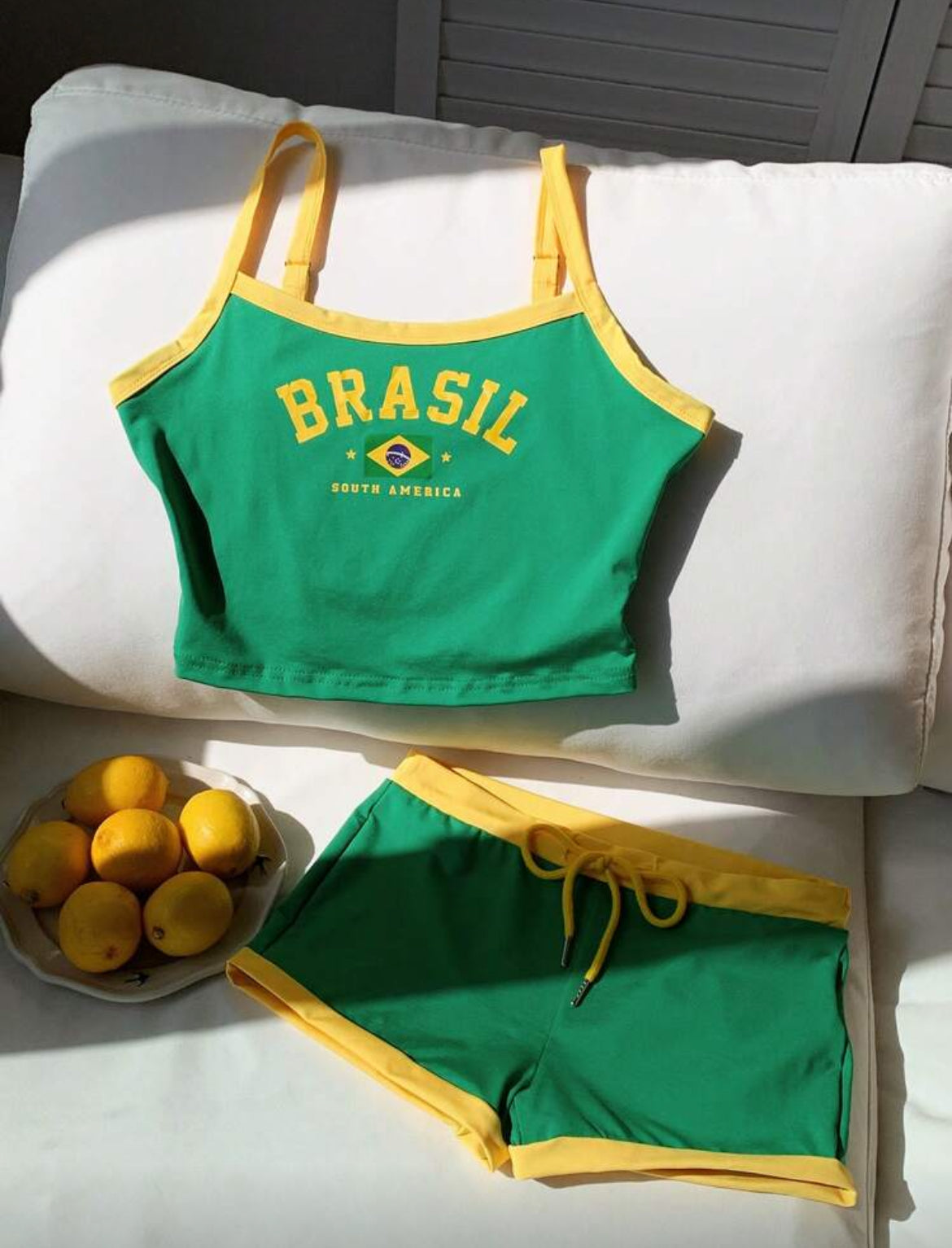🇧🇷 Conjunto Cropped & Short Brasil Vibes