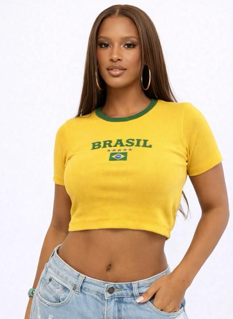 Compre 1 Leve 2 Cropped Brasil canelado - Edição limitada
